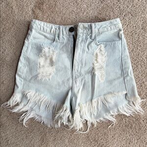 Distressed Light Blue Denim Shorts Size 26